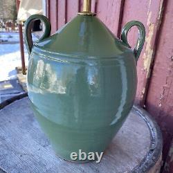 Large Antique Arts & Crafts Mission Unsigned Matte Green Pottery Table Lamp