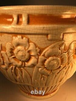 Large Early Roseville Jardiniere Floral Theme Old Arts and Crafts Pottery Vase