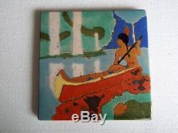 Large Size San Jose Mission Art Pottery Tile Indian Canoe Arts & Crafts 8x8 In