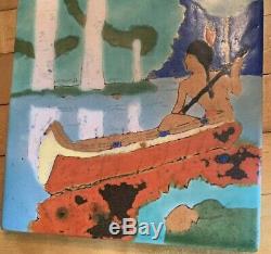 Large Size San Jose Mission Art Pottery Tile Indian Canoe Arts & Crafts 8x8 In