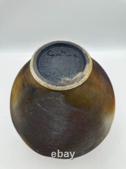 Large Studio Pottery Vase Signed Brutalist Organic Folded Rim Earth Tone