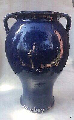 Large Vintage Bybee Arts & Crafts Blue Southern Folk NC KY Art PotteryVase