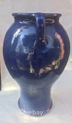 Large Vintage Bybee Arts & Crafts Blue Southern Folk NC KY Art PotteryVase