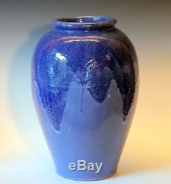 Large Vintage McCoy Zanesville Art Pottery Blue Drip Arts & Crafts Deco Vase 18