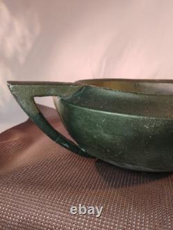 Large Vintage circa-1960s Arts & Crafts Hand Formed Art Pottery Bowl Matte Green