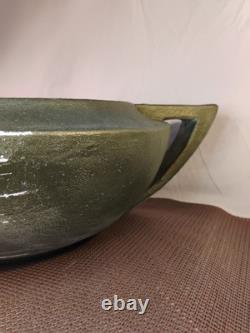 Large Vintage circa-1960s Arts & Crafts Hand Formed Art Pottery Bowl Matte Green