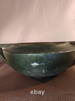 Large Vintage circa-1960s Arts & Crafts Hand Formed Art Pottery Bowl Matte Green