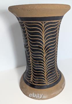 Larry & Terry Brown 12 Studio Art Pottery-Stoneware Feather Incised Garden