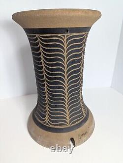 Larry & Terry Brown 12 Studio Art Pottery-Stoneware Feather Incised Garden