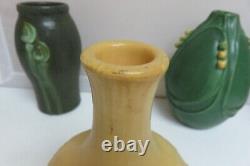 Lot of 3 DOOR Pottery Scott Draves Arts Crafts Vases Grueby Green Yellow Signed