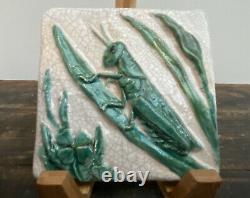 Lovely Antique Grasshopper Tile 4 1/4 Arts & Crafts Period