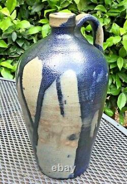 M. L. Owens/Pinehurst Craft, North Carolina salt glazed jug with cobalt runs