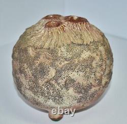 MCM CA. Ed Cromey Studio Art Pottery 3 Hole Black Sand Round Organic Pod Vase