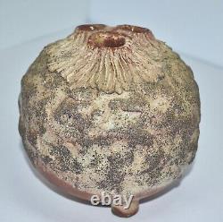 MCM CA. Ed Cromey Studio Art Pottery 3 Hole Black Sand Round Organic Pod Vase