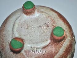 MCM CA. Ed Cromey Studio Art Pottery 3 Hole Black Sand Round Organic Pod Vase