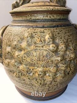 MID CENTURY ARTS & crafts Pottery Lidded VESSEL STONE WARE POTTERY POT
