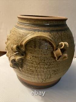 MID CENTURY ARTS & crafts Pottery Lidded VESSEL STONE WARE POTTERY POT