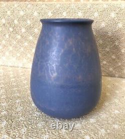 Marblehead Pottery Large Arts And Crafts Vase Matte Blue Leopard Glaze