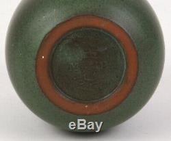 Marblehead Pottery Matte Green Arts And Crafts Vase Decorated