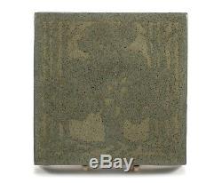 Marblehead Pottery central tree design tile Arts & Crafts matte gray blue green