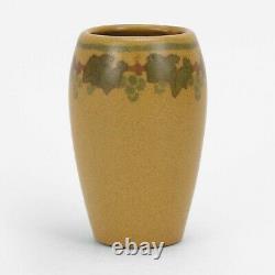 Marblehead Pottery decorated leaf & berry vase Arts & Crafts matte green yellow