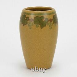 Marblehead Pottery decorated leaf & berry vase Arts & Crafts matte green yellow