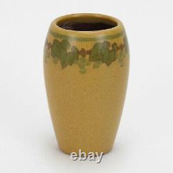 Marblehead Pottery decorated leaf & berry vase Arts & Crafts matte green yellow