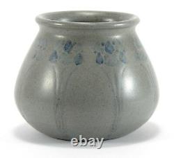 Marblehead Pottery floral HT decorated vase Arts & Crafts matte gray blue