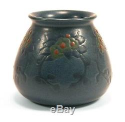 Marblehead Pottery floral decorated vase Arts & Crafts matte blue green red