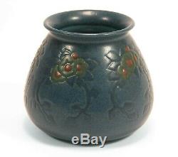 Marblehead Pottery floral decorated vase Arts & Crafts matte blue green red