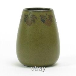 Marblehead Pottery fruit decorated matte green vase HT arts & crafts