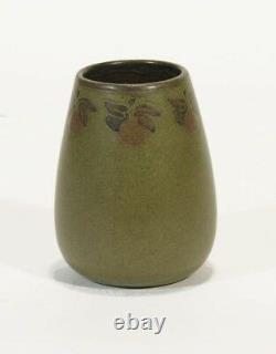 Marblehead Pottery fruit decorated matte green vase HT arts & crafts