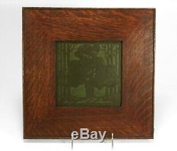 Marblehead Pottery landscape decorated tree tile matte green arts & crafts