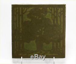 Marblehead Pottery landscape decorated tree tile matte green arts & crafts