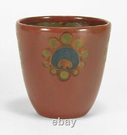Marblehead Pottery red blue copper lustre decorated coupe vase Arts & Crafts