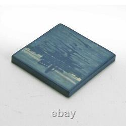 Marblehead Pottery tugboat ship ocean decorated Arts & Crafts matte blue tile