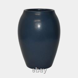 Marblehead Vintage Arts and Crafts Pottery Large Blue Bulbous Ceramic Vase