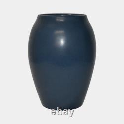 Marblehead Vintage Arts and Crafts Pottery Large Blue Bulbous Ceramic Vase