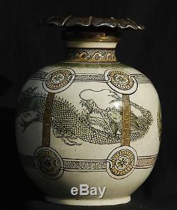 Meiji Japanese Dragon Vase Shreve Sterling Mount Arts & Crafts Sickley era 1910