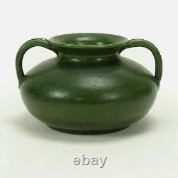 Merrimac Pottery 2 handle bulbous vase arts & crafts matte green curdled glaze