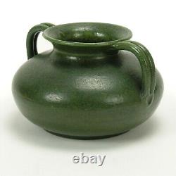 Merrimac Pottery 2 handle bulbous vase arts & crafts matte green curdled glaze