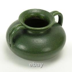 Merrimac Pottery 2 handle bulbous vase arts & crafts matte green curdled glaze