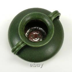 Merrimac Pottery 2 handle bulbous vase arts & crafts matte green curdled glaze