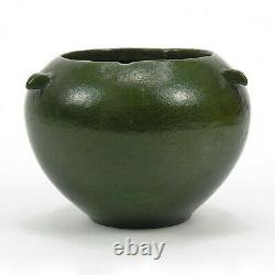 Merrimac Pottery 3 prong handle vase arts & crafts matte green feathered glaze