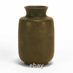 Merrimac Pottery dry matte olive brown glaze vase arts & crafts sturgeon fish