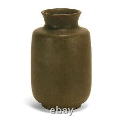Merrimac Pottery dry matte olive brown glaze vase arts & crafts sturgeon fish