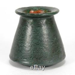 Merrimac Pottery matte green feathered glaze canted side vase arts & crafts