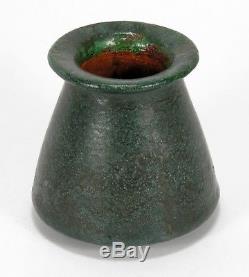 Merrimac Pottery matte green feathered glaze canted side vase arts & crafts