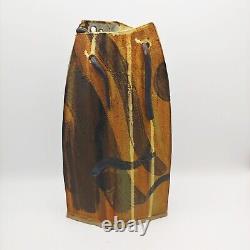 Mid Century Handmade Studio Pottery Slab Vase 13 Large Brown Earth Tones Signed