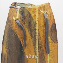 Mid Century Handmade Studio Pottery Slab Vase 13 Large Brown Earth Tones Signed